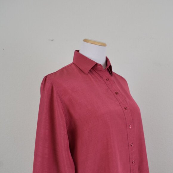 Vintage 80s Polyester Rouge Pink Blouse‎ - Picture 5 of 9